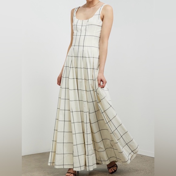 STAUD Dresses & Skirts - STAUD Wells Maxi Dress in Ivory Windowpane
